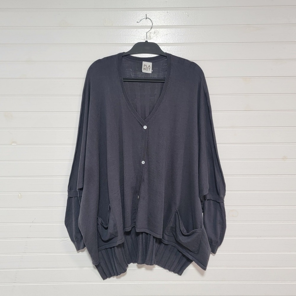 Planet By Lauren G Pima Cotton V Neck Lagenlook Layered Cardigan OS Oversized